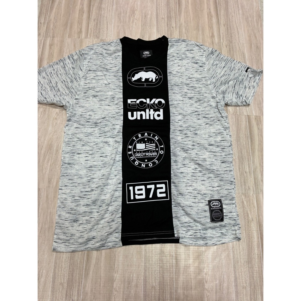 Ecko Unltd Mens XL T-Shirt Grey Black Graphic Colorblock Rhino EO31K766 NWT